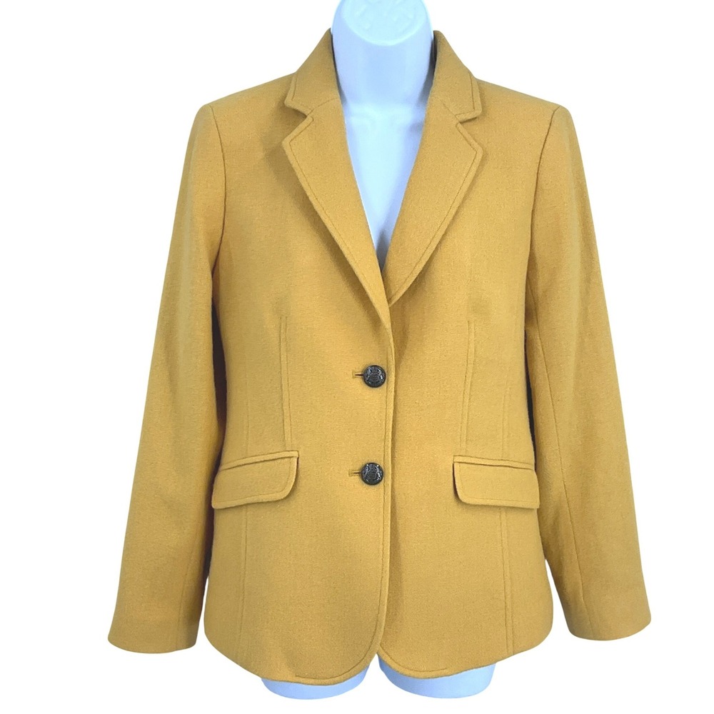 Talbots Blazer Women 4 Yellow Wool Blend Crest Button Classic Preppy Jacket
